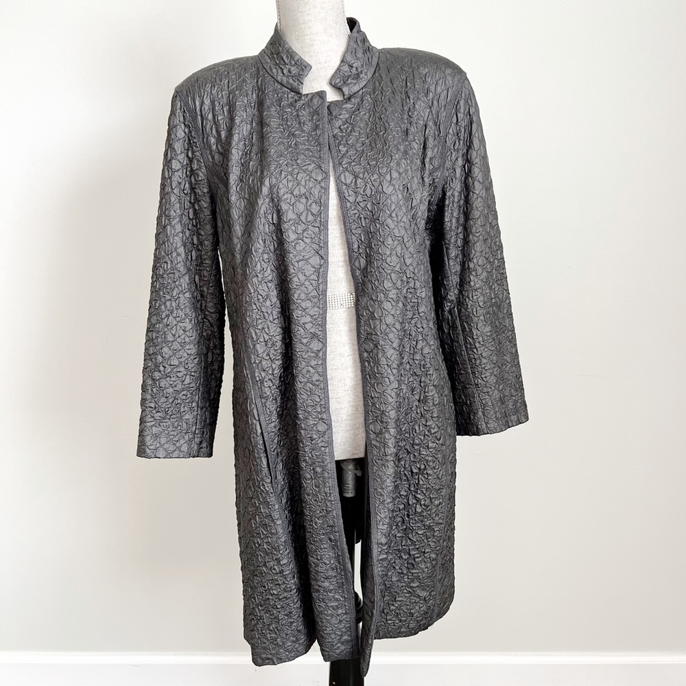 Eileen Fisher Quilted Tussah Silk Duster Jacket Gray XL